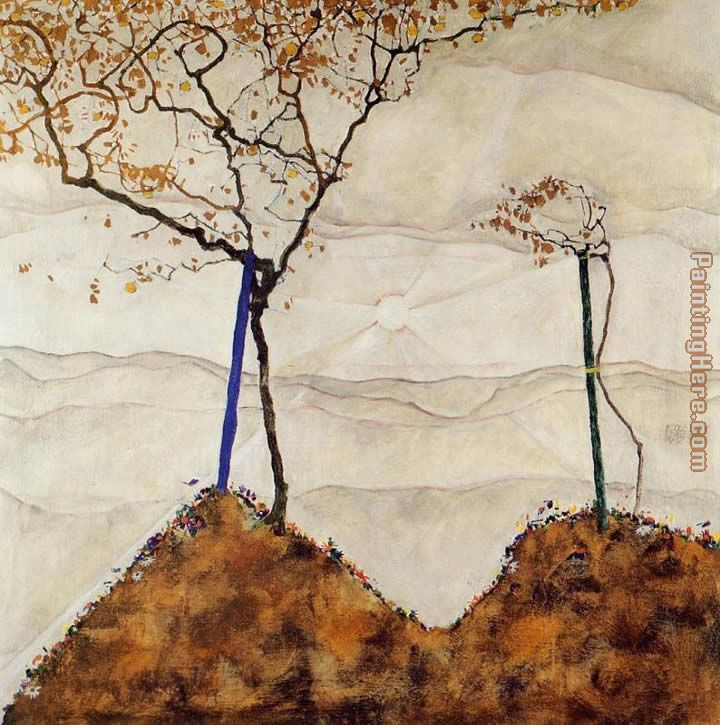 Autumn Sun I painting - Egon Schiele Autumn Sun I art painting